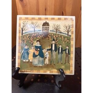 Otagiri Carol Endres Folk Art Family Ceramic Trivet Tile 6x6 Japan